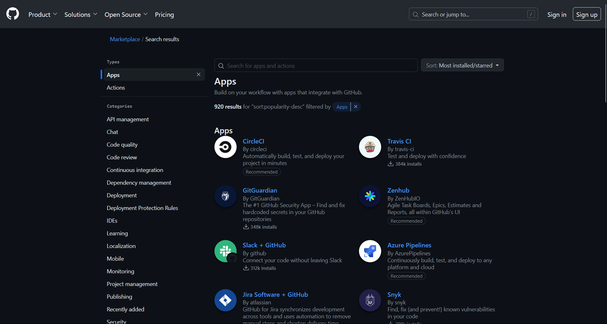 GitHub app marketplace